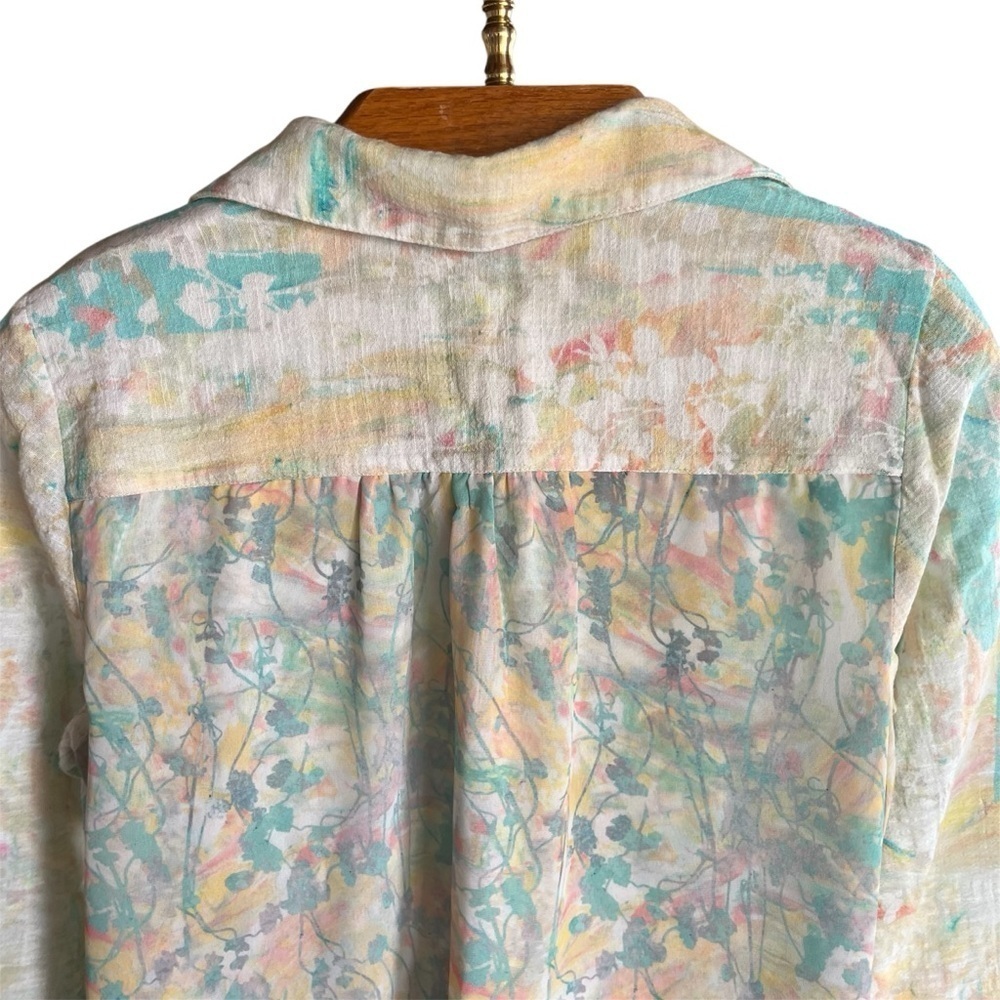 Soft Surroundings Pastel Floral Mixed Materials Button Down Shirt Medium - Picture 5 of 12